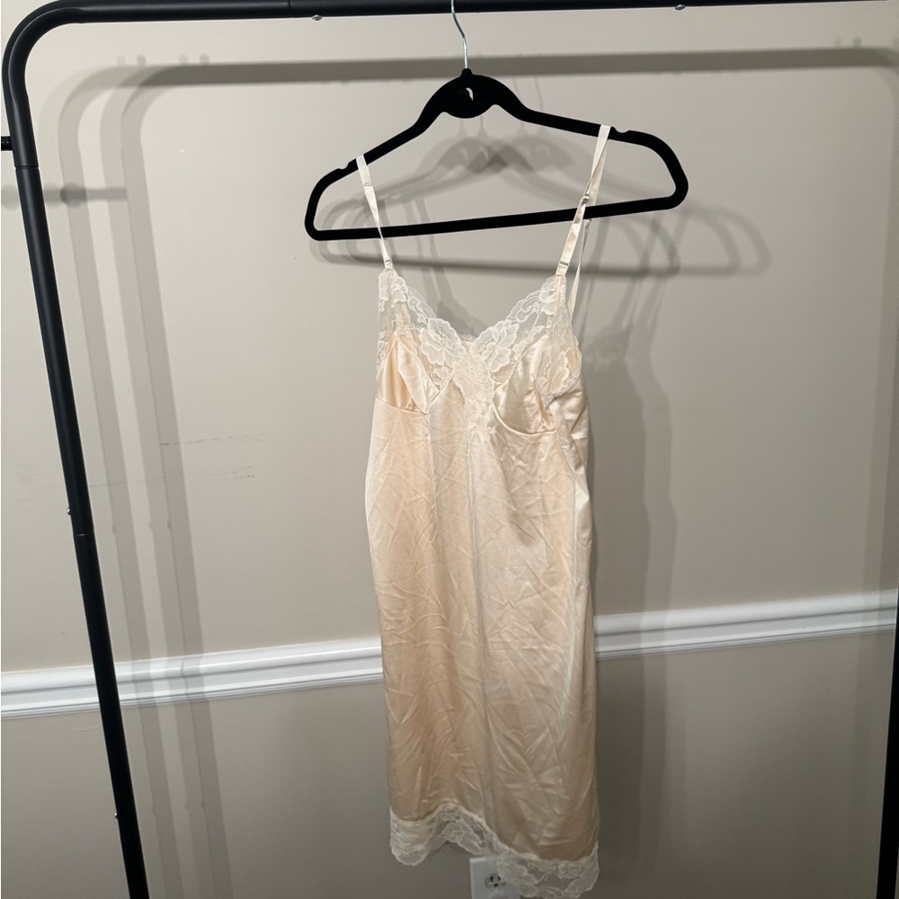 Cream Satin Chemise with Delicate Lace Trim